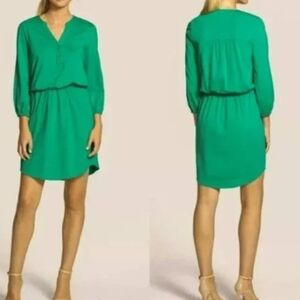 Dalia Green V-Neck Bishop Sleeve Dress